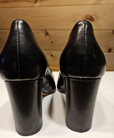 Antonio Melani Black Leather Women's Shoes With Block Heel. Size 7 - Picture 3 of 4